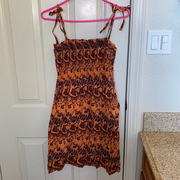 Topshop Dresses & Skirts - Topshop Smocked Fit Sleeveless Mini Dress Floral Print Sz 12 Vintage Y2K Orange